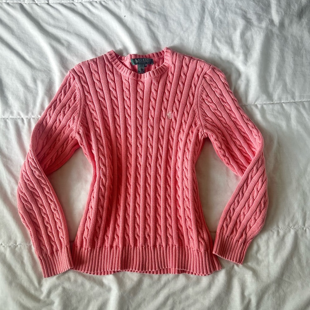 Ralph Lauren Pink Crew Neck Cable Knit Sweater